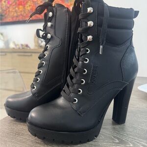 Guess Black High-Heel Lace-Up Boots